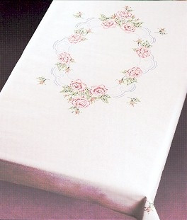 White border stripes on White Tablecloths / 582701R