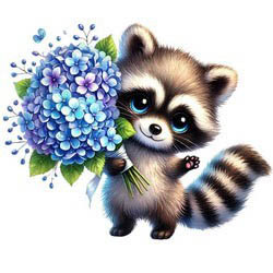 Raccoon With Blue Flowers Magnet / 25-1651.