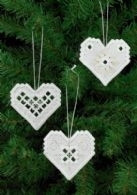 Hardanger White Heart Ornament (Set of 3 assorted) / 015623 WI