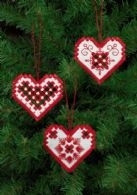 Hardanger Red Heart Ornament (Set of 3 assorted) / 015627 WI