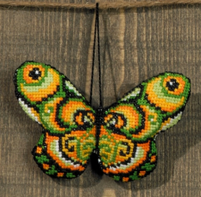 Green Orange Butterfly Ornament / 019407 WI