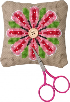 Lg. Pink Flower Needlepillow / 030328 WI
