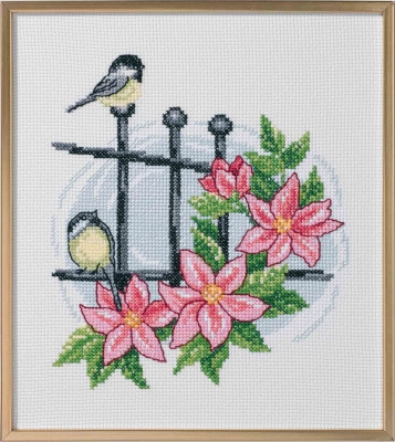 Birds on Fence w/Flowers / 900410 WI