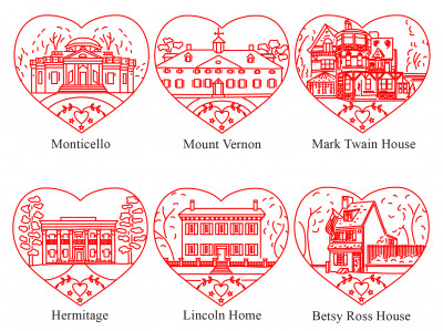 Hearts, Homes, History - Redwork - Set of Six 
 by Cathy Parker / PC2409