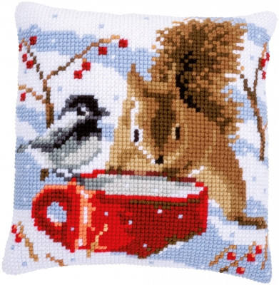 Squirrel & Tit Cushion - Cross Stitch / PNV163871