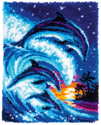 Dolphins in Tropical Atmosphere Latch Hook Rug / PNV190894