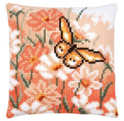 Butterfly & Flowers - Peach Daisies Cushion / PNV203675