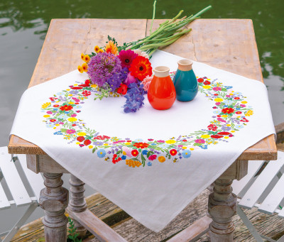 Colourful World of Flowers Tablecloth- Embroidery / PNV216915
