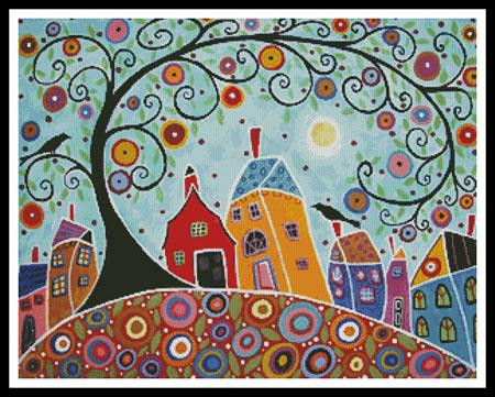 Houses, Barn, Birds And Swirl Tree - #13007-Artl / Artecy Cross Stitch