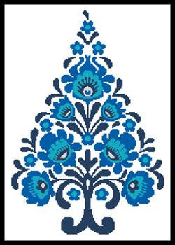 Polish Folk Art Christmas Tree Blue - #13340 / Artecy Cross Stitch