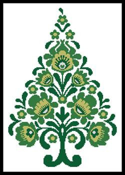 Polish Folk Art Christmas Tree Green - #13341 / Artecy Cross Stitch