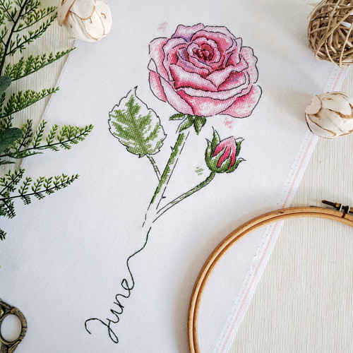 Birth Month Flowers: June - Rose / Artmishka Cross Stitch
