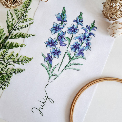 Birth Month Flowers: July - Delphinium / Artmishka Cross Stitch