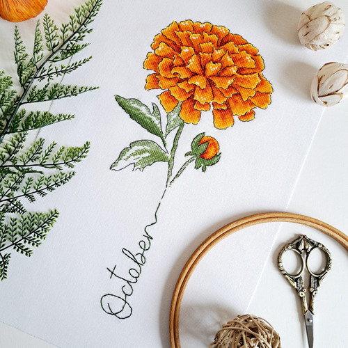 Birth Month Flowers: October - Marigold / Artmishka Cross Stitch