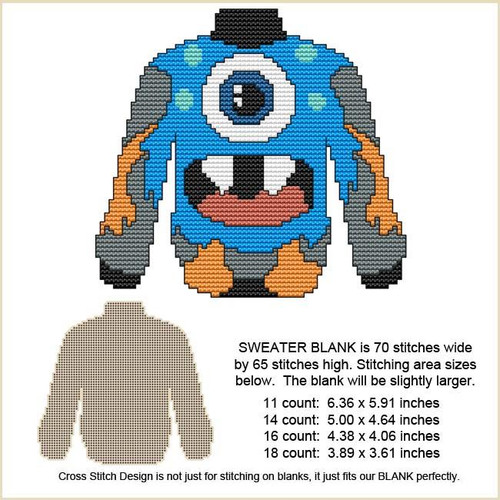 Blank Design - Blue Monster Sweater / Cross Stitch On Blanks
