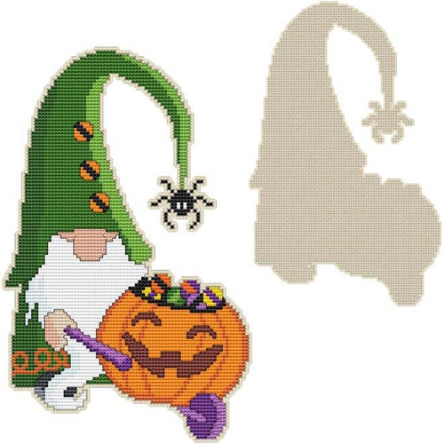 Blank Design - Halloween Gnome With Wheelbarrow / Cross Stitch On Blanks