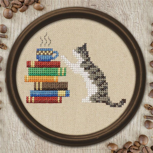 Cat, Books And Coffee / Lola Crow Cross Stitch