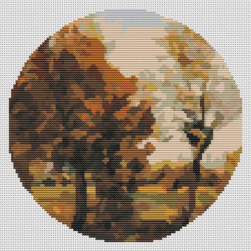 Autumn Landscape With Four Trees (Circular Chart) / The Art Of Stitch