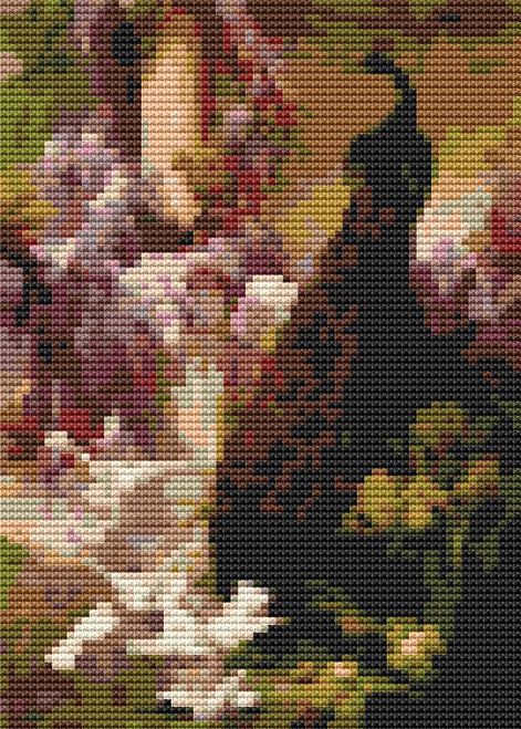 A Peacock And Doves In A Garden By Eugene Bidau (Mini Chart) / The Art Of Stitch