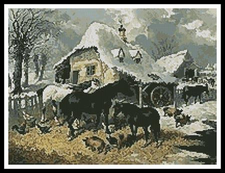 A Farmyard In Winter - #10476 / The Prairie Schooler
