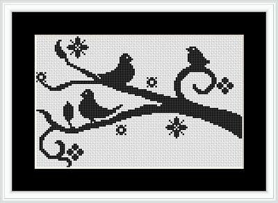 Birds On A Branch 2 / White Willow Stitching