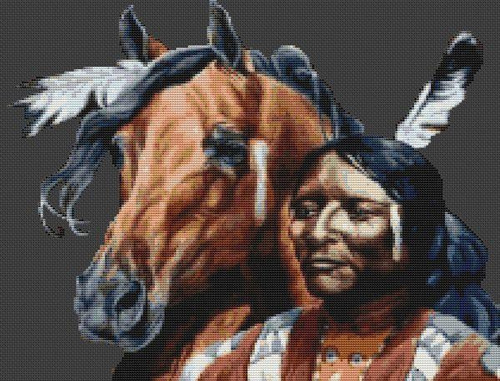 Indian And His Horse / White Willow Stitching