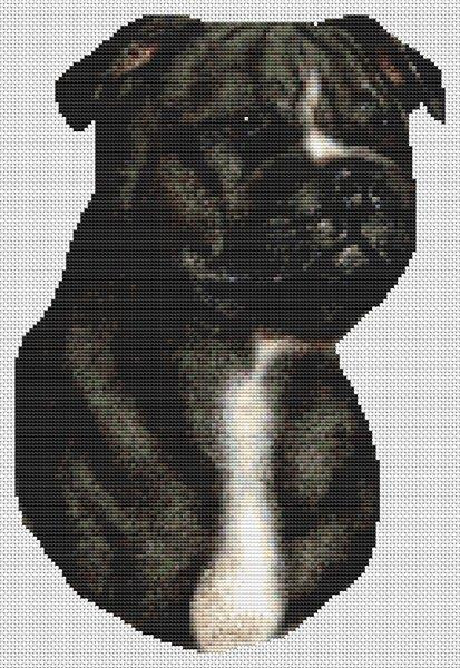 Black And White Staffordshire Terrier / White Willow Stitching
