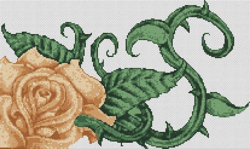 Cream Rose / White Willow Stitching
