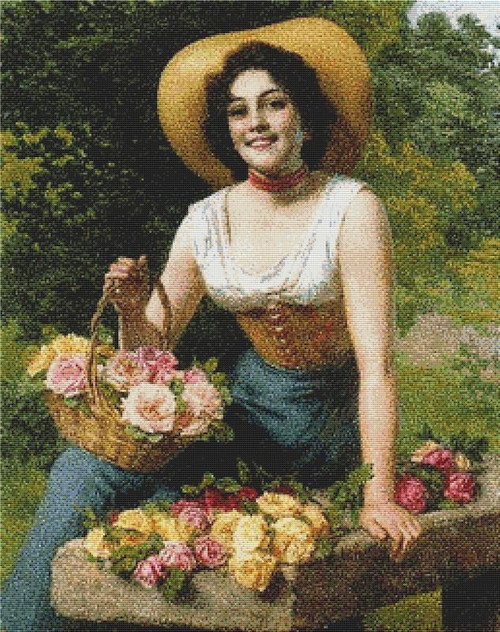 A Beauty Holding A Basket Of Roses / X Squared Cross Stitch