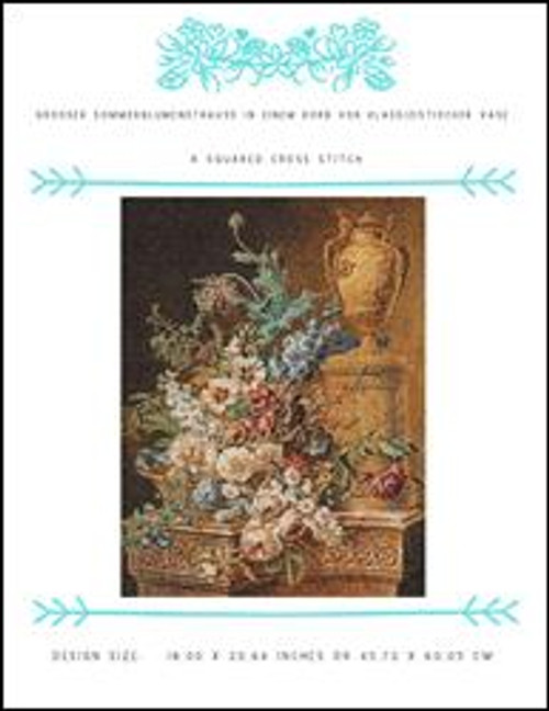 Grosser Sommerblumenstrauss In Einem Korb Vor Klassizistischer Vase / X Squared Cross Stitch