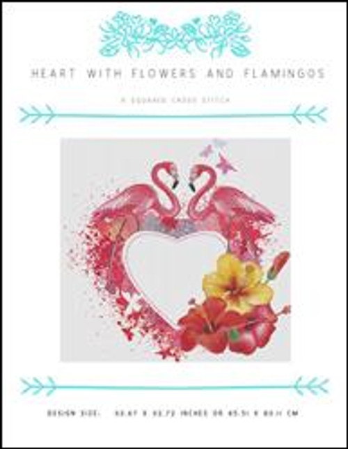 Heart With Flowers And Flamingos / X Squared Cross Stitch