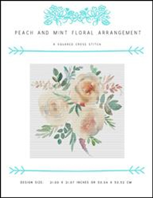 Peach And Mint Floral Arrangement / X Squared Cross Stitch