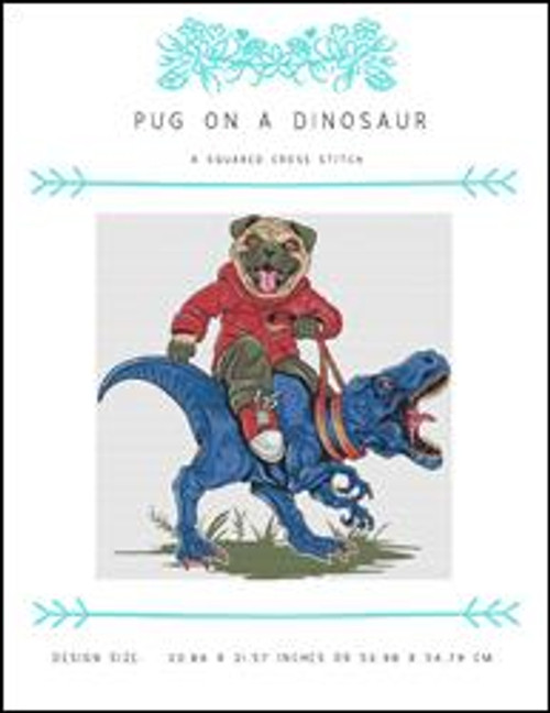 Pug On A Dinosaur / X Squared Cross Stitch