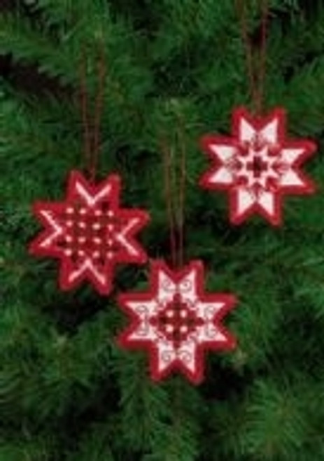 Hardanger Red Star Ornaments (Set of 3 assorted) / Permin / 15624