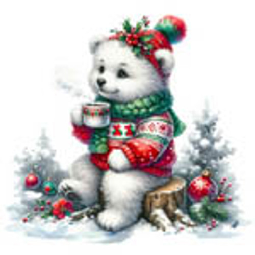 Christmas Bear Magnet (Bear With Coffee)  / Les Petites Croix De Lucie