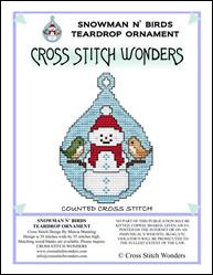 Teardrop Ornament - Snowman And Birds / Cross Stitch Wonders