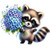 Raccoon With Blue Flowers Magnet / 25-1651.