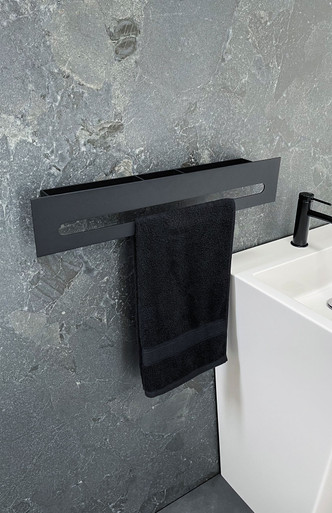 Black Modern Bathroom Shelf With Towel Rails NEBULA, Black