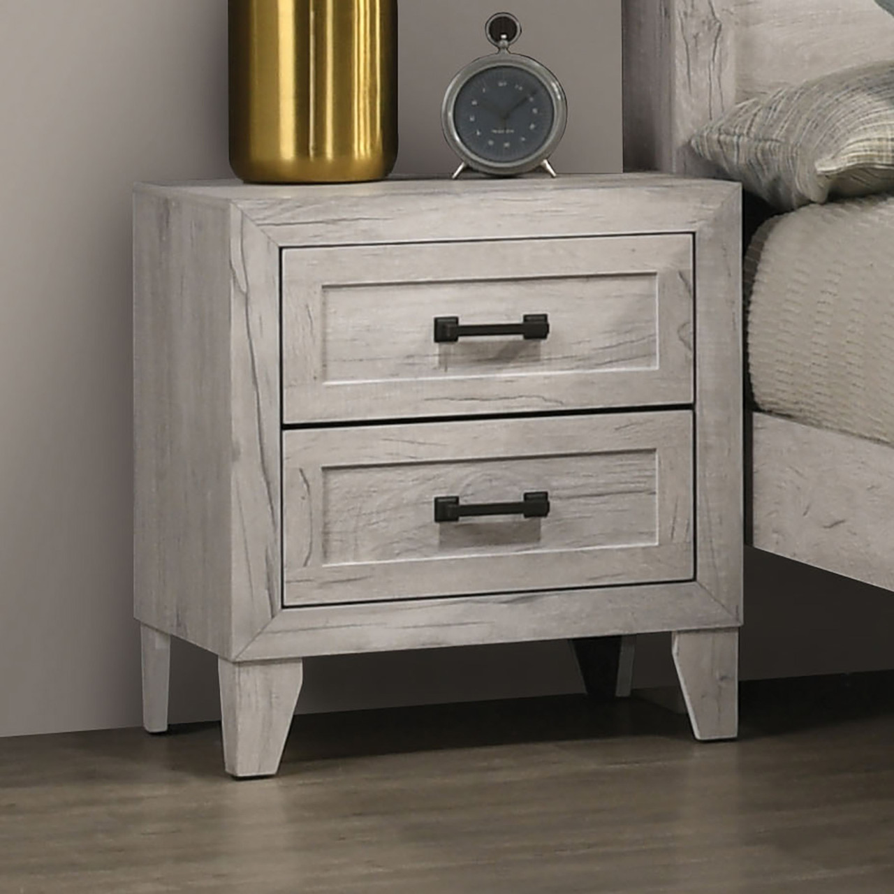 Ventura King Size 5 Piece Bedroom Set including Two Nightstands - White Wash
