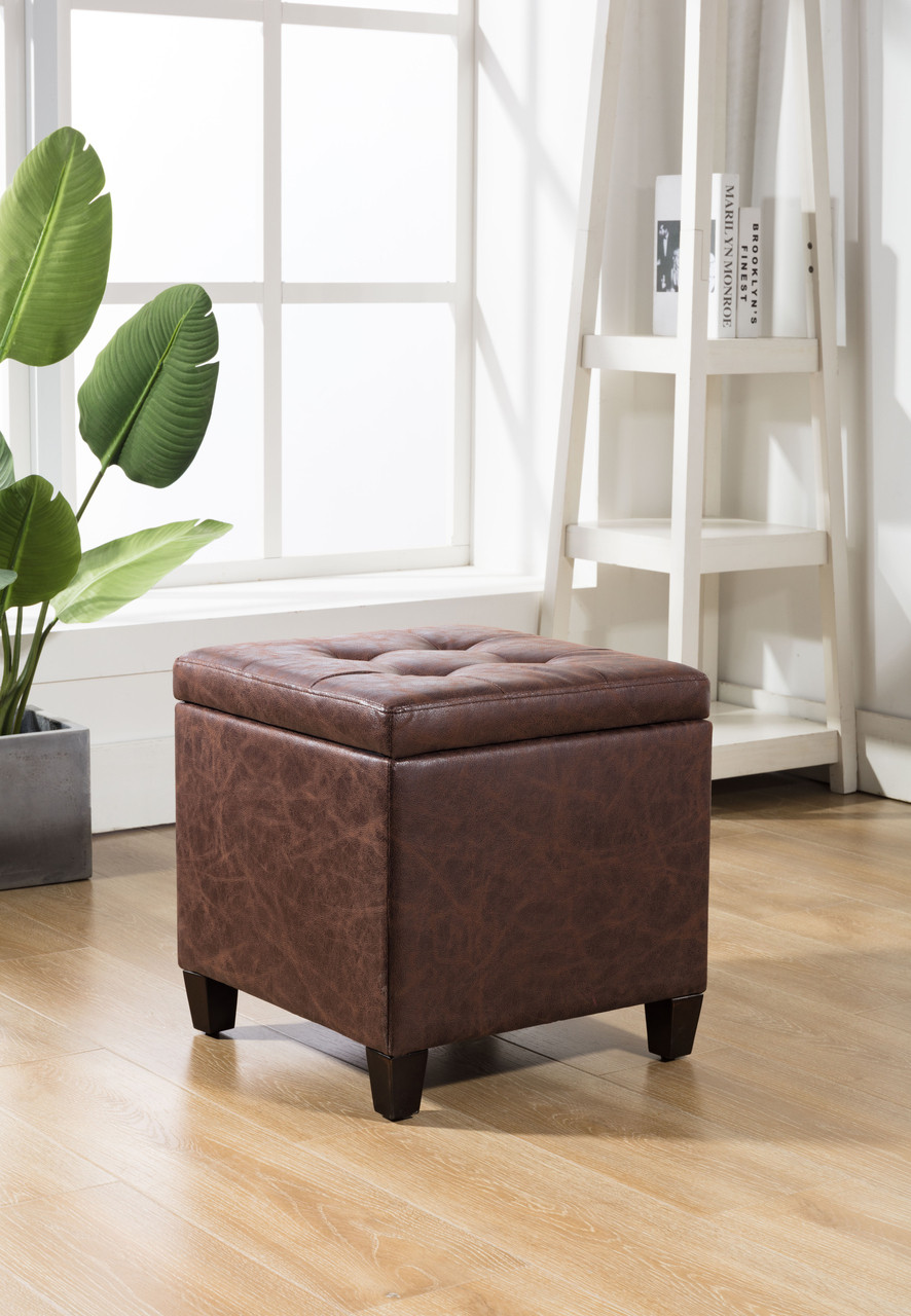 Small Foot Stool Square Leather Ottoman Foot Rest Cushion for Living Brown