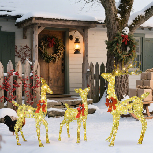 Holiday Tiime Set of 3 Light-Up Champagne-colored Reindeer Family Christmas Decoration