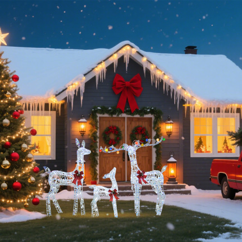 Holiday Time Set of 3 Light-Up Iridescent Deer Family Christmas Decoration