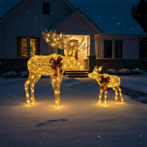 Holiday Time Set of 2 Light-Up Elk Family Christmas Decoration