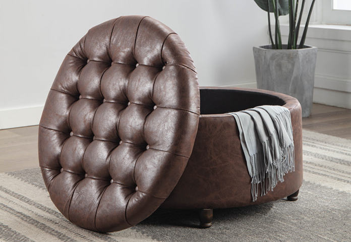Prescott 28" Large Round Pintucked Storage Ottoman