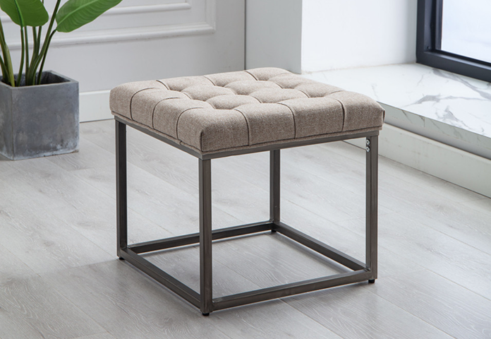 Winston 18" Square Button Tufted Metal Ottoman