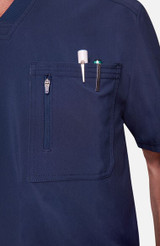 Cherokee Workwear Infinity Men's V-Neck Knit Panel 1 Pocket Solid Scrub Top