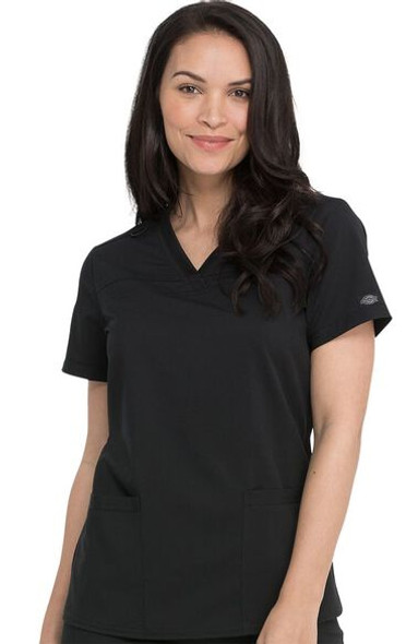 Dickies Women's Balance V-Neck Rib Knit Panel Solid Scrub Top