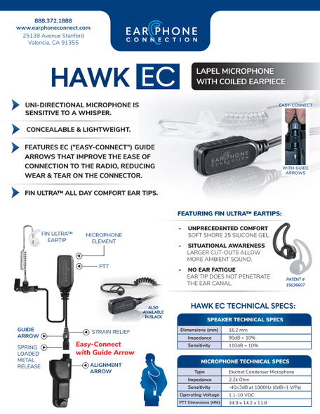 Ear Phone Connection Hawk EC Lapel Microphone with Easy-Connect