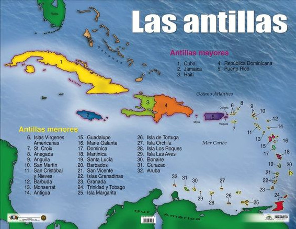 CARTEL MAPA DE LAS ANTILLAS