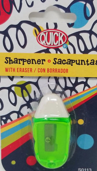 SHARPENER W/ERASER ASST COLOR